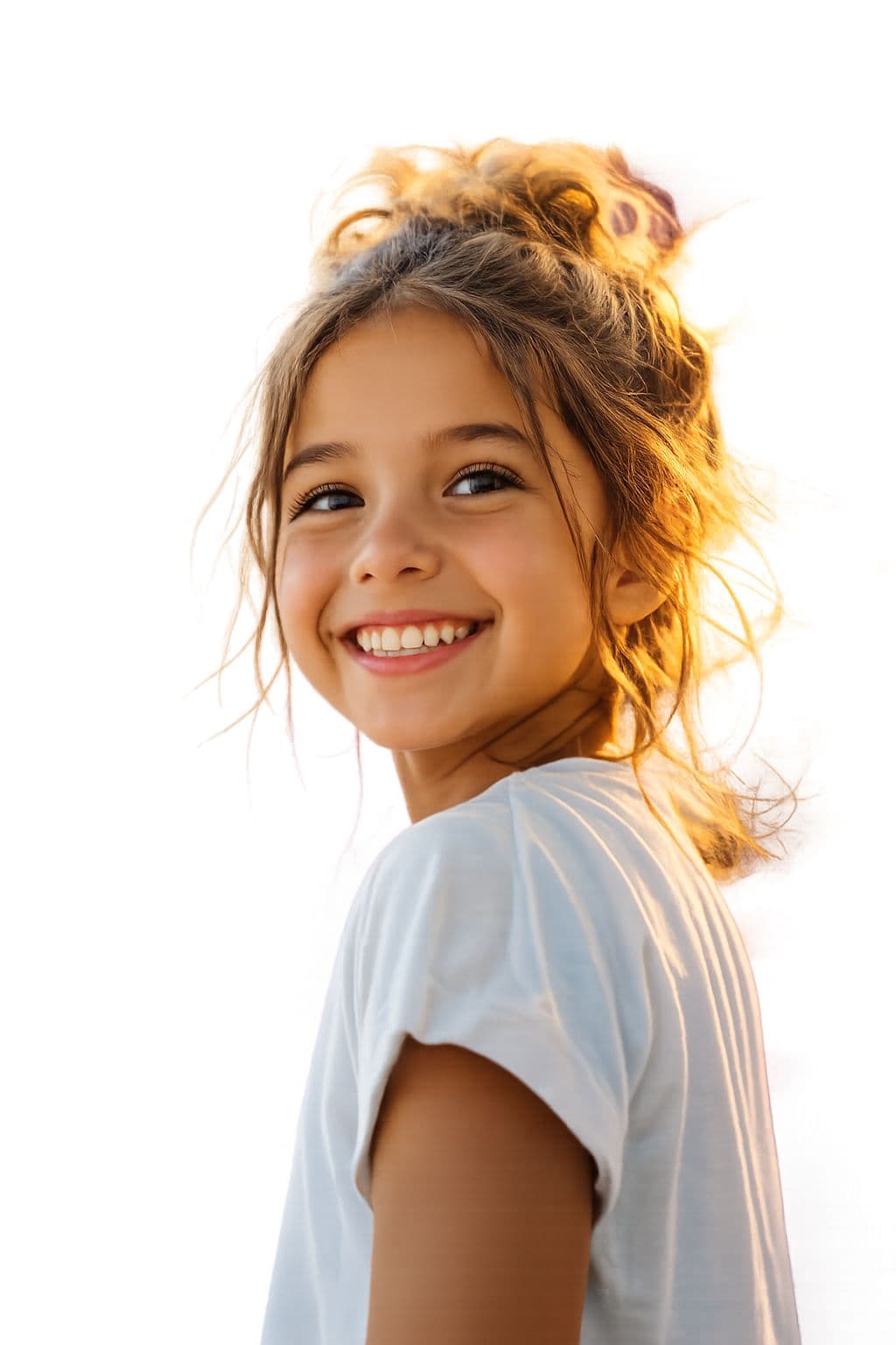 Smiling girl looking over her shoulder